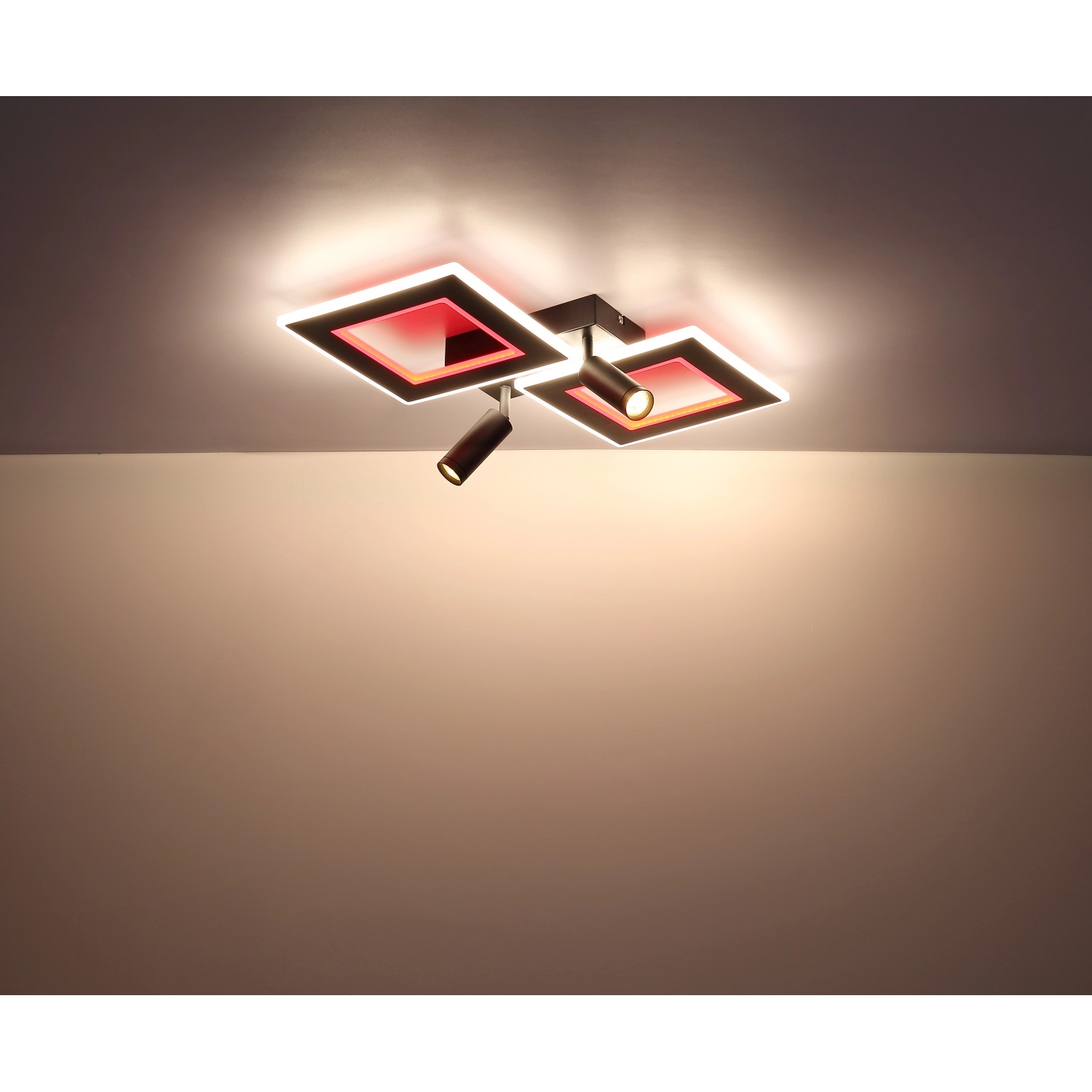 Moderne, dimmbare LED-Deckenleuchte Marian, 2-flammig, schwarz matt mit Farbwechsler und Fernbedienung.