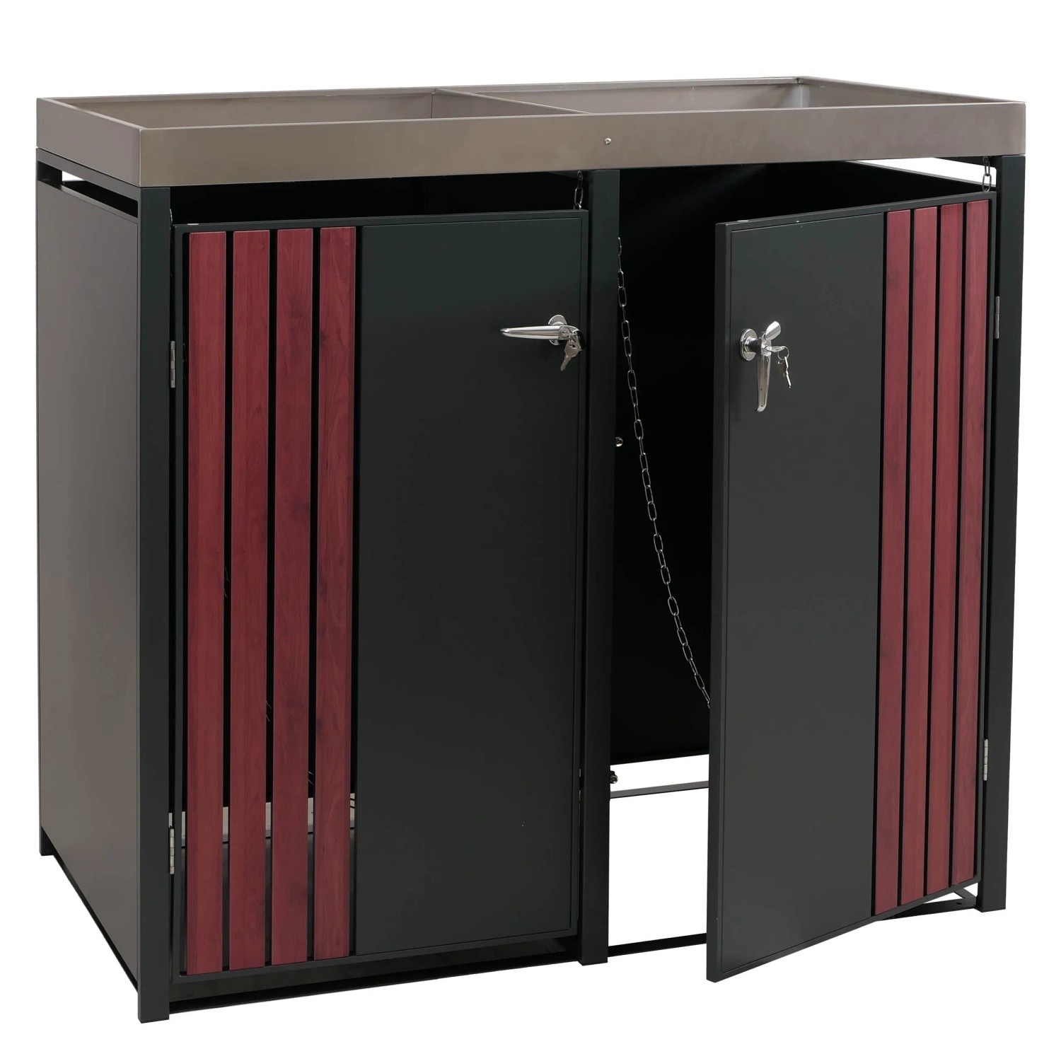 Mcw 2er-Mülltonnenverkleidung O67 Anthrazit Holzoptik Dunkel 125x132x84cm