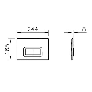 Pianura Betätigungsplatte Duo R EASYPro Chrom, WC-Drückerplatte mit 2-Mengen-Auslösung und Maßangaben.