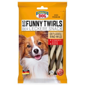Perfecto Dog Big Funny Twirls, 160g Hunde-Snack mit Geflügel und Wild.