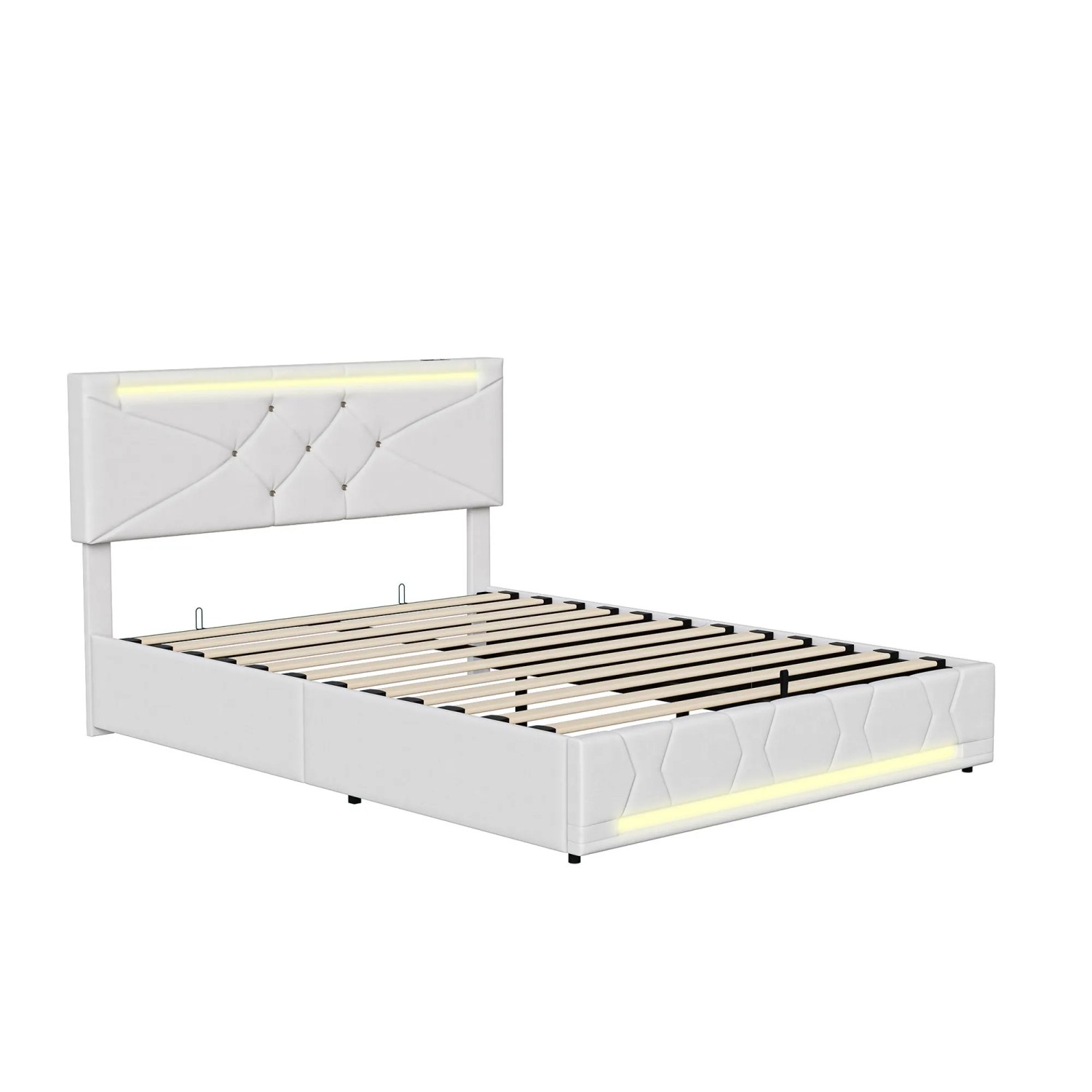 PXloue Polsterbett Jugendbett mit LED USB Höhenverstellbares Kopfteil 140/190