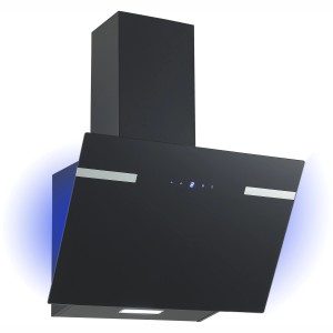 Respekta Design-Schräghaube Solea, 60 cm, schwarz, mit Glasschirm und LED-Beleuchtung.