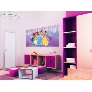 Disney Prinzessinnen Fototapete in Lila (202x90cm) im Kinderzimmer.