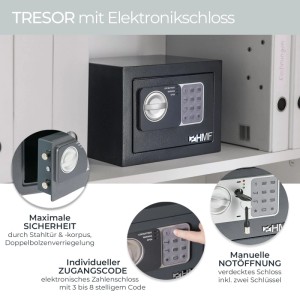 HMF 46126-11 Möbeltresor Elektronikschloss 23 x 17 x 17 cm Anthrazit