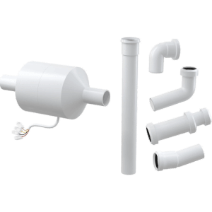 Alcadrain P128 Ventilator Set für Vorwandinstallation mit Entlüftung, weiße Kunststoffteile.