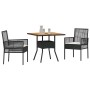 Schwarze 3-tlg. vidaXL Garten Essgruppe aus Poly Rattan mit Tisch und zwei Stühlen.