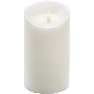 Weiße Konstsmide LED Echtwachskerze mit 3D-Flamme und Timer, 18 cm hoch.