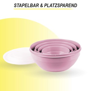 Bestgoodies Vorratsdosen 12er Set, rosa, runde Schüsseln ineinander gestapelt mit Deckel.