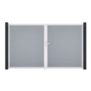 GroJa Steckzaun Tor BasicLine, silbergrau, 2-flügelig, mit Aluminiumrahmen. Sichtschutzzaun für den Garten.