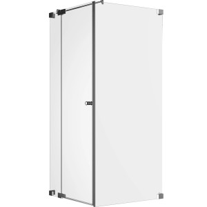 Eckdusche Brava mit Drehtür, Festteil und Chromrahmen, Sondermaßanfertigung.