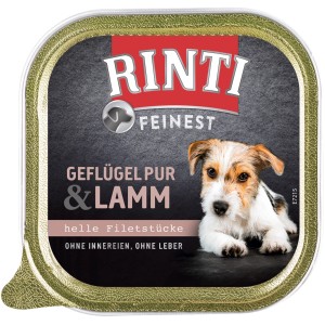 Rinti Feinest Hunde-Nassfutter Geflügel & Lamm, 150g Schale. Alleinfutter ohne Innereien.