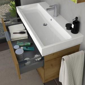 Steinkamp Waschtischunterschrank Living 2.0 mit GROHE Cube Waschtisch, Eiche Halifax quer, 100 cm