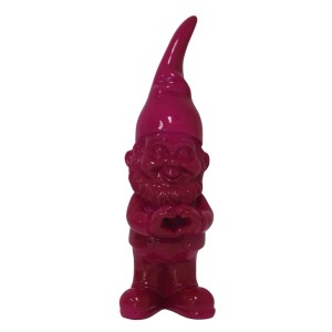 Magenta Dekofigur Zwerg mit Herz, 58 cm, für die Gartendekoration.