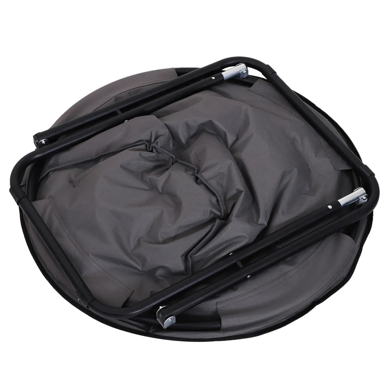 Zusammengeklappter, grauer Outsunny Campingstuhl aus Metall und Polyester.