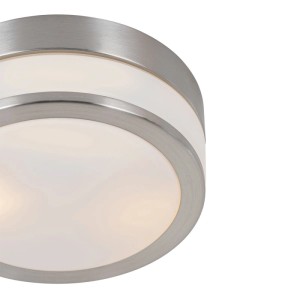 Moderne QAZQA Flavi Deckenleuchte aus gebürstetem Stahl mit weißem Glasdiffusor, 23 cm Durchmesser, IP44.