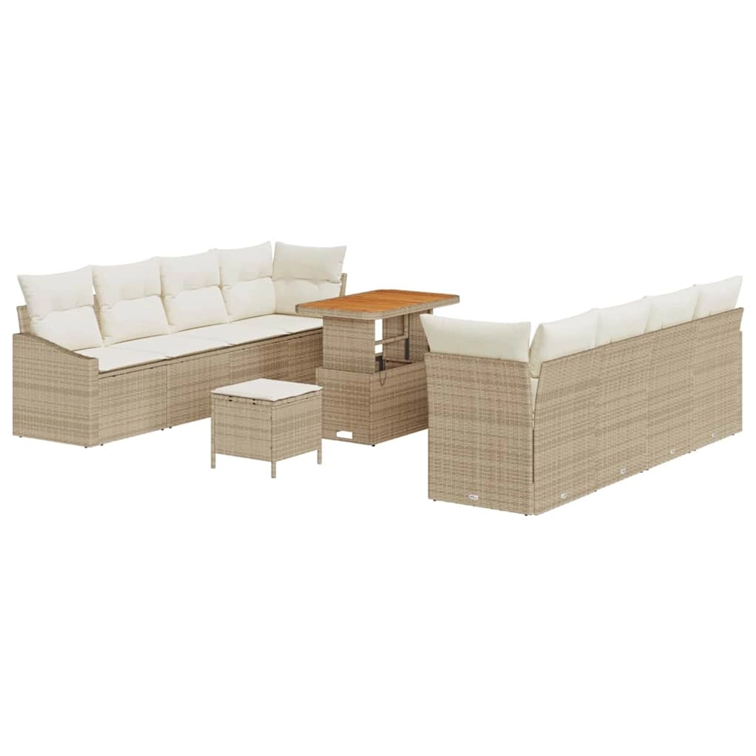 vidaXL 11-Teiliges Gartensofa Set mit Kissen Beige aus Poly Rattan und Akaz günstig online kaufen