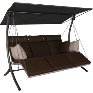 Angerer Hollywoodschaukel Luxus Smart Coffee mit braunen Polstern und Sonnendach.