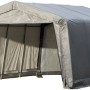 Graue ShelterLogic Garage-in-a-Box, 18,13 m², mit Stahlrahmen und wasserdichter Plane.