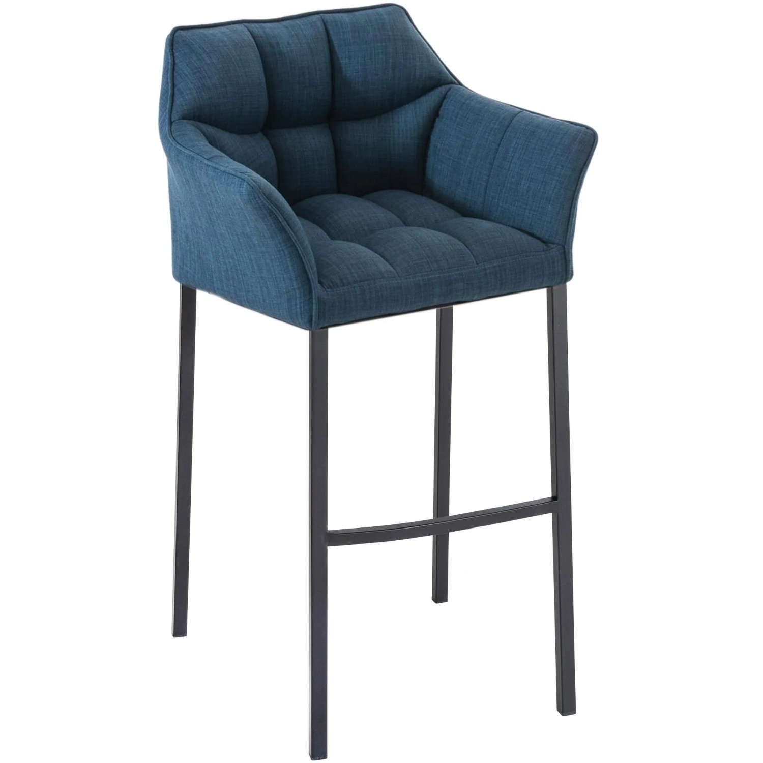 DELUKE Barhocker GIBEL Stoff Blau 64x48x110cm Schwarz Barstuhl Mit Lehne Tresenhocker Tresenstuhl