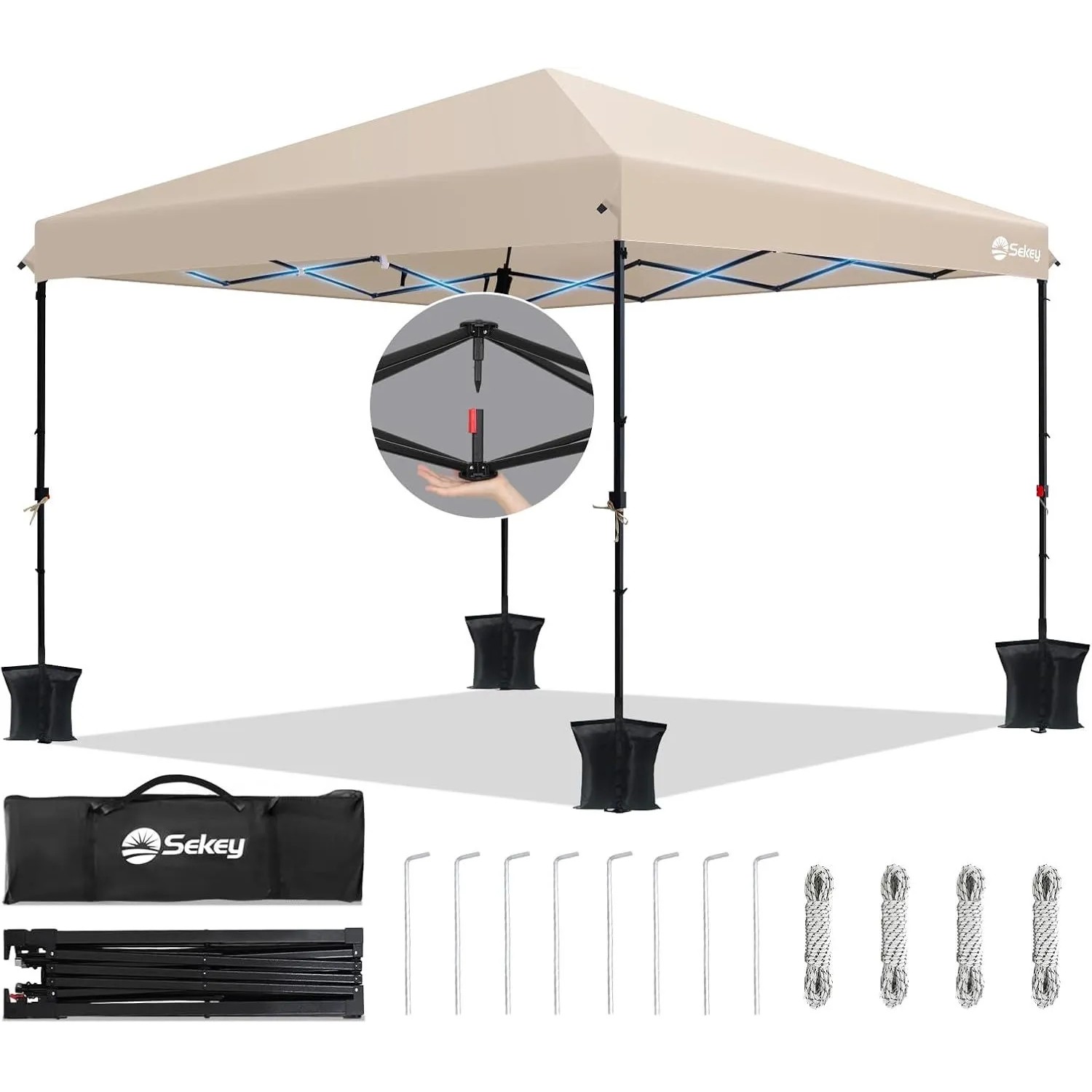 Sekey Premium Pop Up Pavillon 3x3 Wasserdicht Stabil Khaki