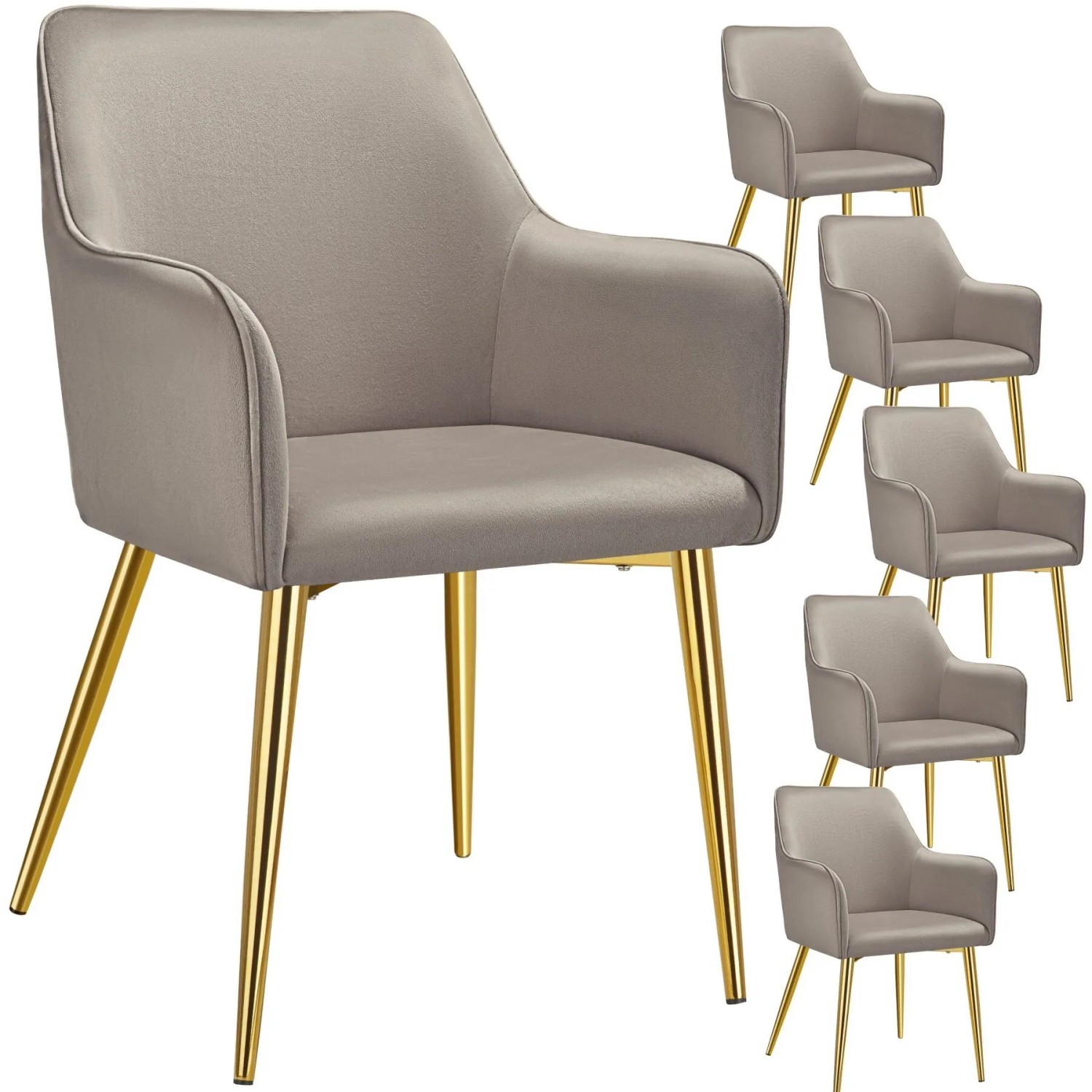 Tectake Armlehnstuhl Avane  In Samtoptik  Gepolstert Durchgehende Lehne  6Er Set 63 50 x 55 x 86 50 cm Taupe