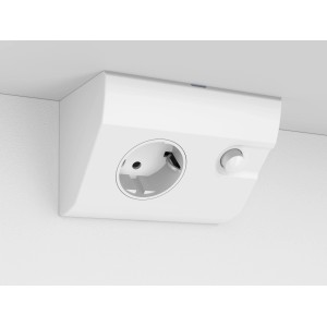 Detailaufnahme der integrierten Steckdose und des Lichtschalters am Jokey Numa III Spiegelschrank.