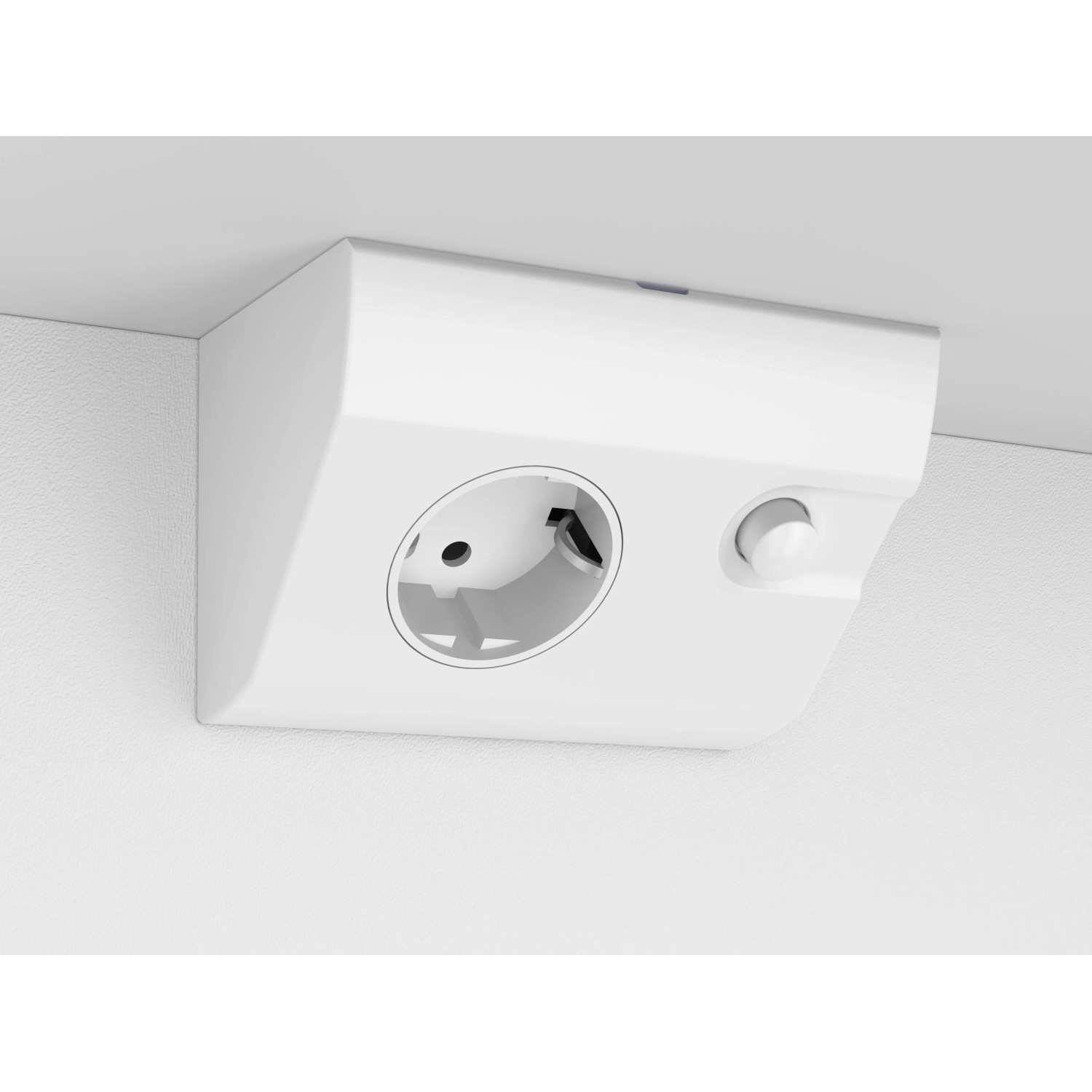 Detailaufnahme der integrierten Steckdose und des Lichtschalters am Jokey Numa III Spiegelschrank.