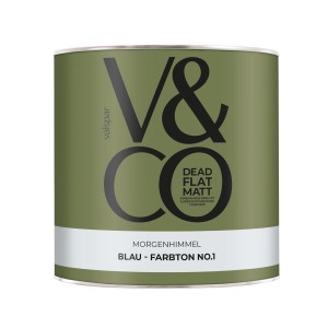 V&CO Premium-Innenfarbe Dead Flat Matt Blau Farbton 1 Morgenhimmel 2,5 l