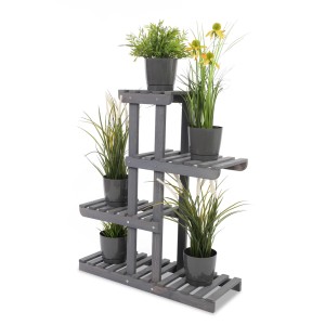 PROREGAL Blumenständer FLORACK HxBxT 82x68x25cm 5 Ablagen Kieferholz Grau