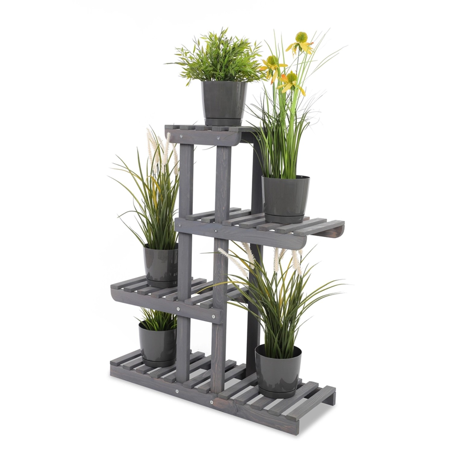 PROREGAL Blumenständer FLORACK HxBxT 82x68x25cm 5 Ablagen Kieferholz Grau günstig online kaufen