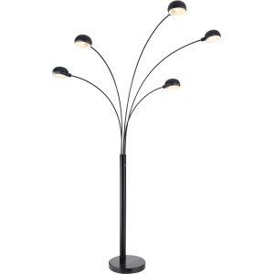 Schwarze Globo Stehlampe Seymour, 5-flammig, modernes Design mit Marmorfuß.