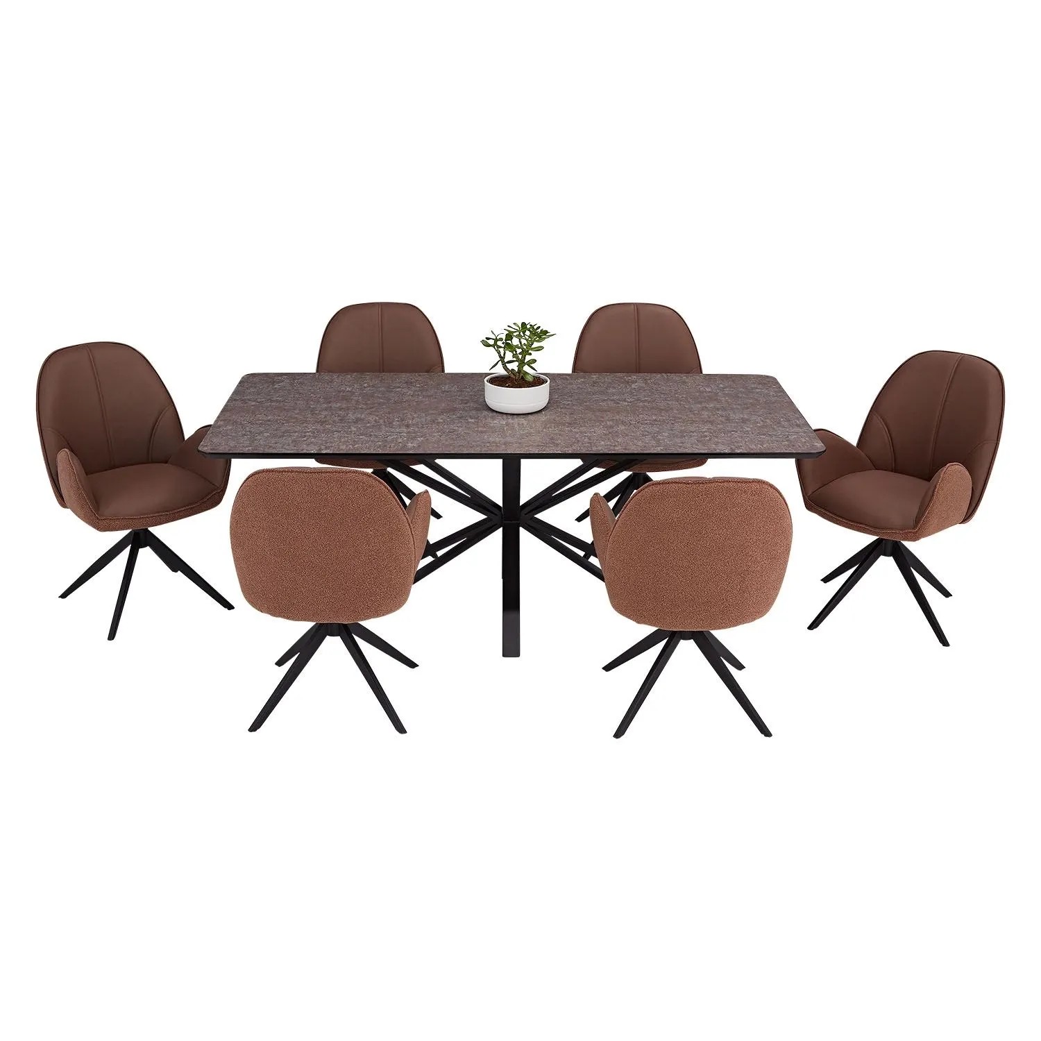 Homestyle4u Essgruppe mit 6 Stühlen Drehbar Braun Esstisch 200x100 cm 3059 günstig online kaufen