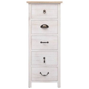 vidaXL Beistellschrank aus Paulownia-Holz, weiß/holzfarben, mit 5 Schubladen für Stauraum.