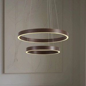 Moderne, dimmbare LED-Hängeleuchte Yonam in Braun, 2-flammig für Wohnzimmer.