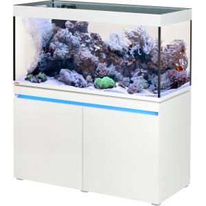 Eheim Incpiria Reef 430 Alpin Aquarium-Kombination mit Unterschrank und Meerwasseraquarium-Dekoration.