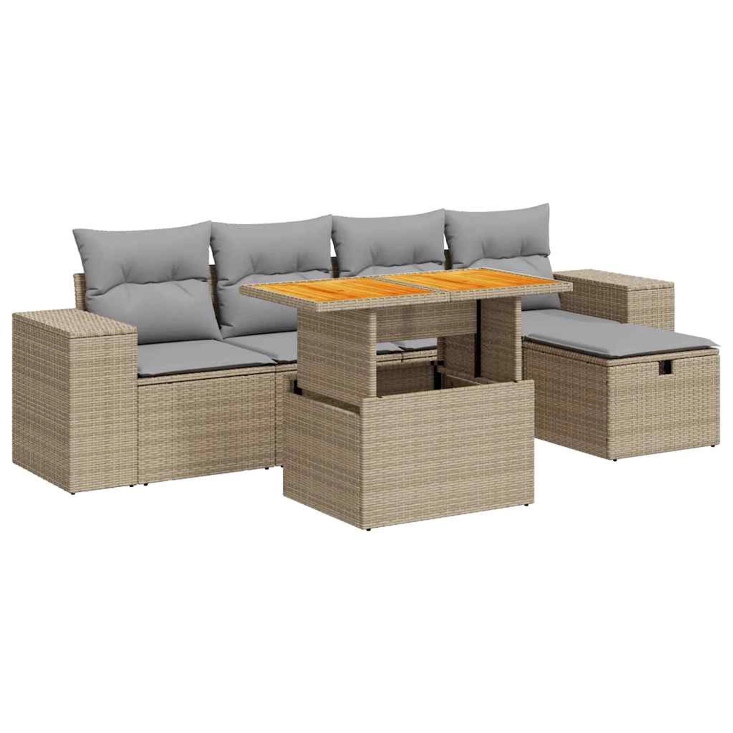 vidaXL 6-Tlg Garten-Sofagarnitur mit Kissen Beige Poly Rattan Akazie 332808 günstig online kaufen