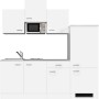 Weiße Flex-Well Küchenzeile Wito 210 cm mit Spüle, Kochfeld, Kühlschrank und Mikrowelle.