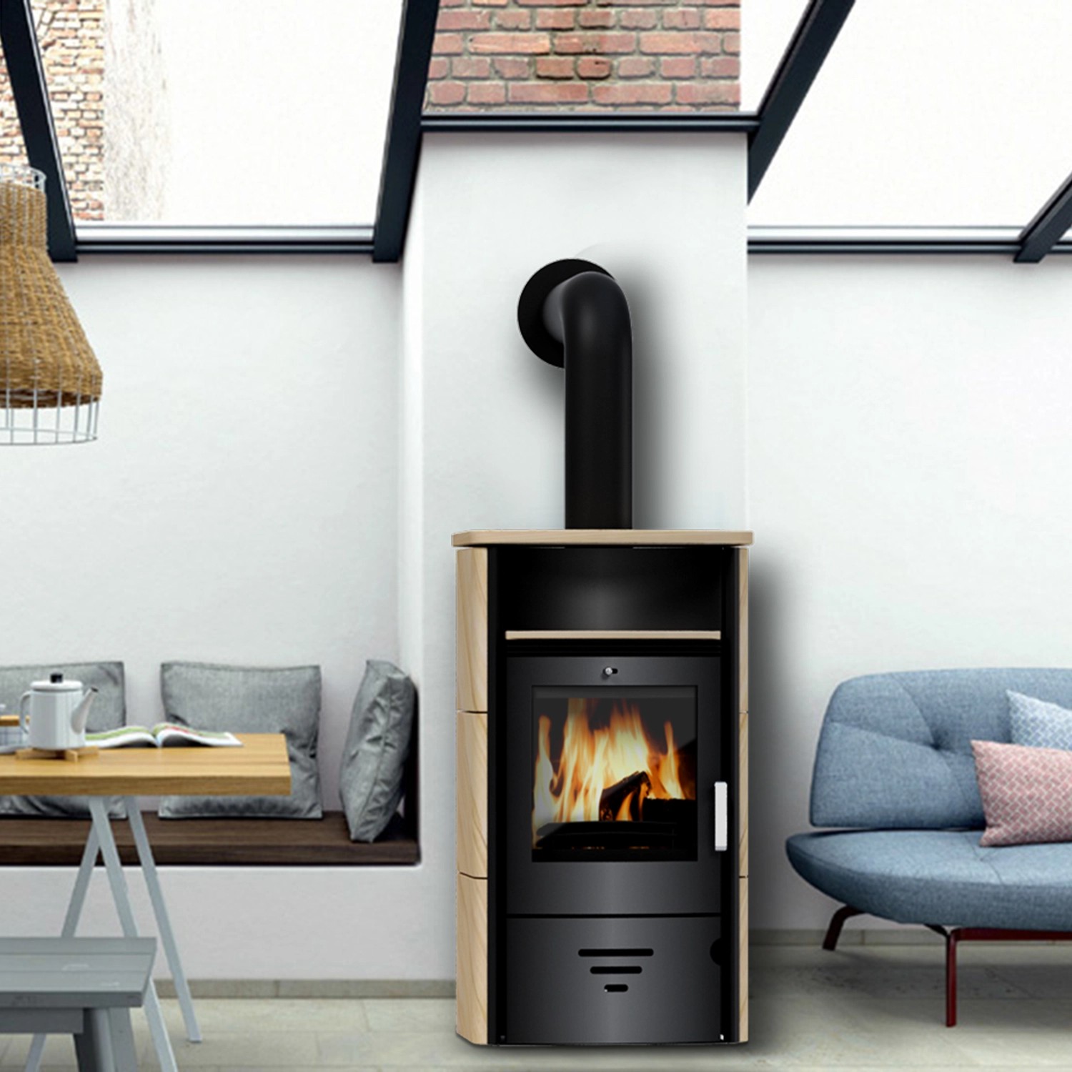 Accente Kaminofen Turin 2.0 Sandstein 6 kW Schwarz mit Automatik EEK: A ...