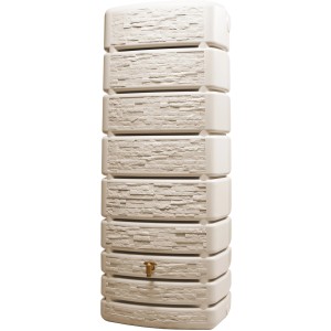4rain Wandtank Slim Stone Decor 500 l, sandbeige, mit Steindekor und Auslaufhahn.