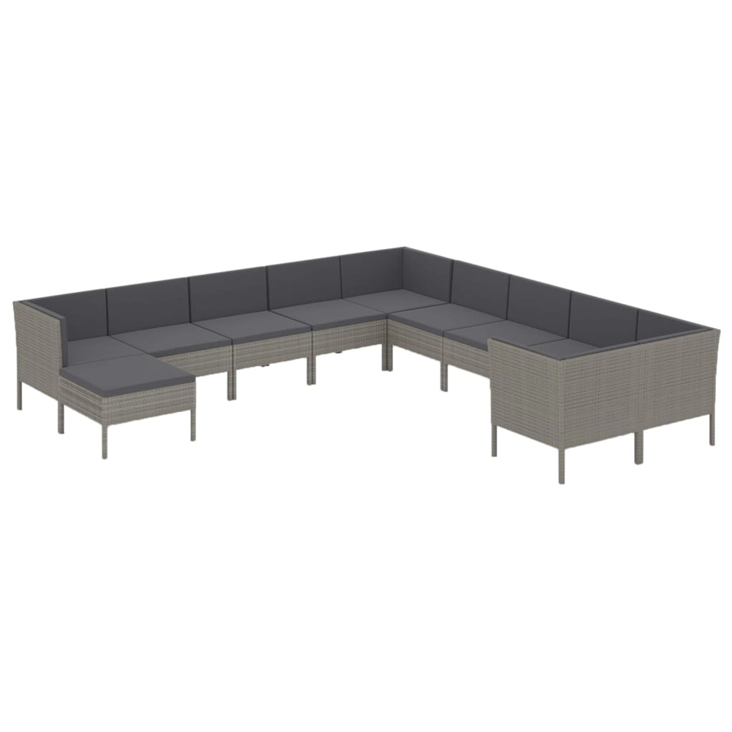 vidaXL 11-tlg Garten-Lounge-Set mit Auflagen Poly Rattan Grau Modell 10