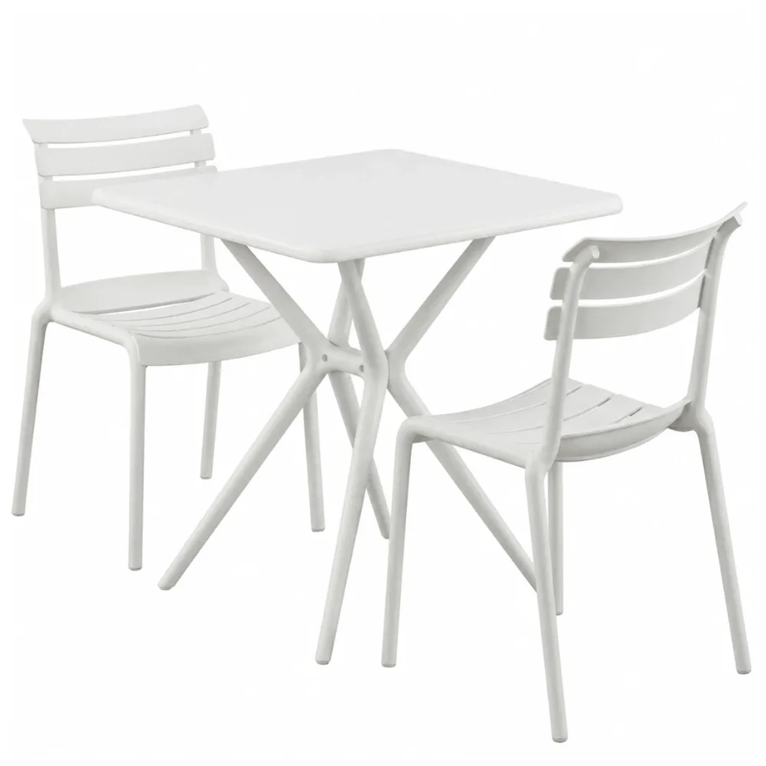 DELUKE Gartenmöbel-Set KLARA mit 2 Stühlen 190x72x82cm Kunststoff Weiß Balkonset Gartenset Tisch mit Stühlen Bistroset Outdoor