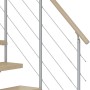 Detailansicht Dolle Mittelholmtreppe Cork Ahorn, perlgraue Konstruktion, Holzhandlauf.