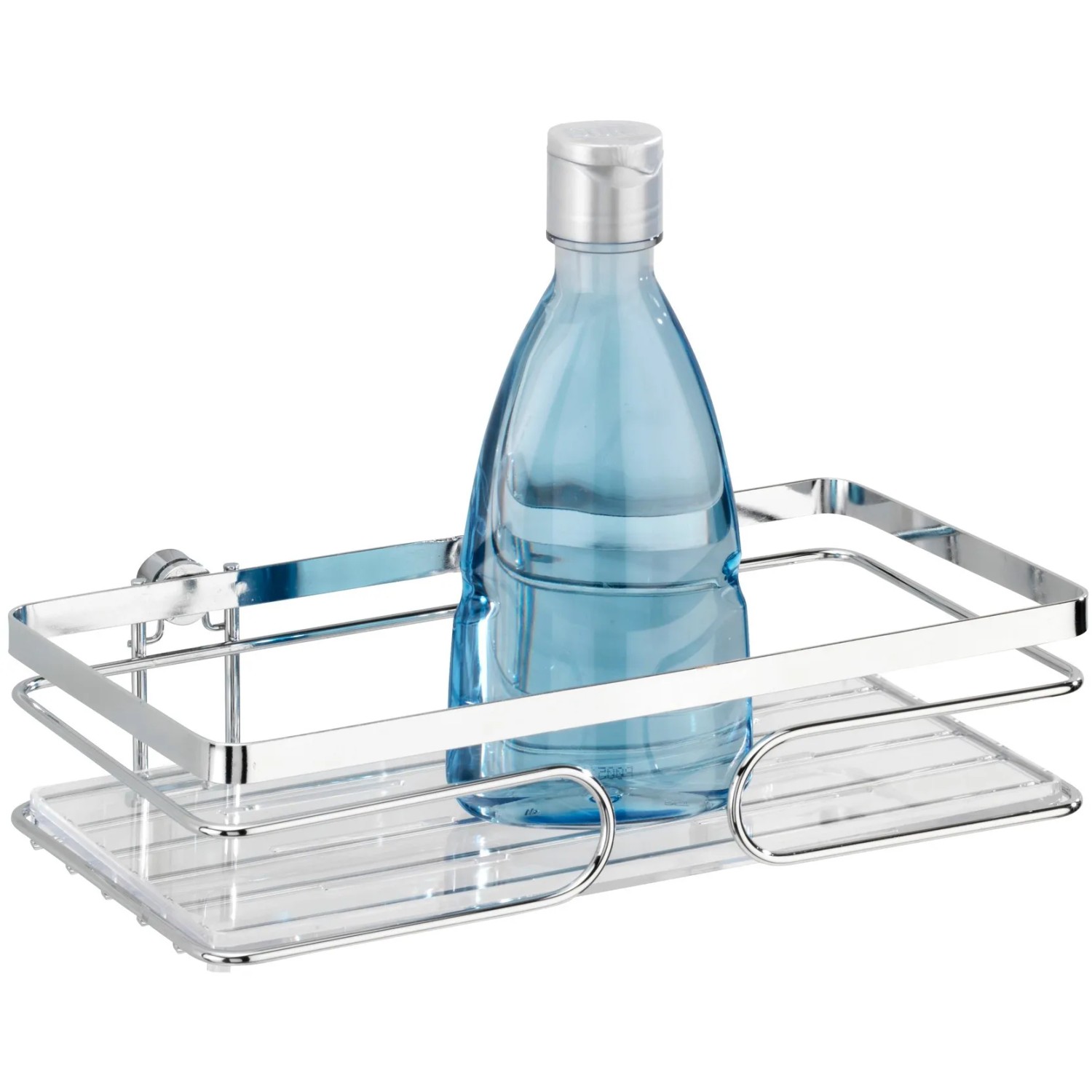 Wenko Wandablage Premium, 24 cm, Edelstahl glänzend mit Duschgelflasche.