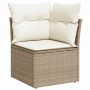 Beiges vidaXL Gartenmöbel-Set: Ecksofa aus Rattan mit Kissen und Stauraum.