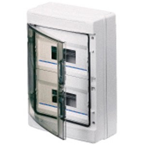 Gewiss Feuchtraumverteiler, 2-reihig, Aufputzmontage, mit transparenter Tür.