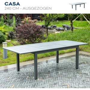 Ausgezogener Home Deluxe Gartentisch Casa, anthrazit, 240 cm, mit Aluminiumgestell.