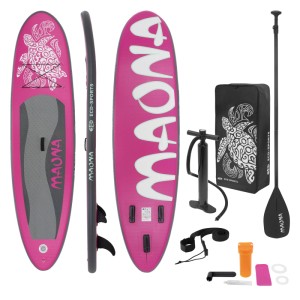 Aufblasbares, pinkes ECD Germany Stand Up Paddle Board Maona mit Zubehör Set.