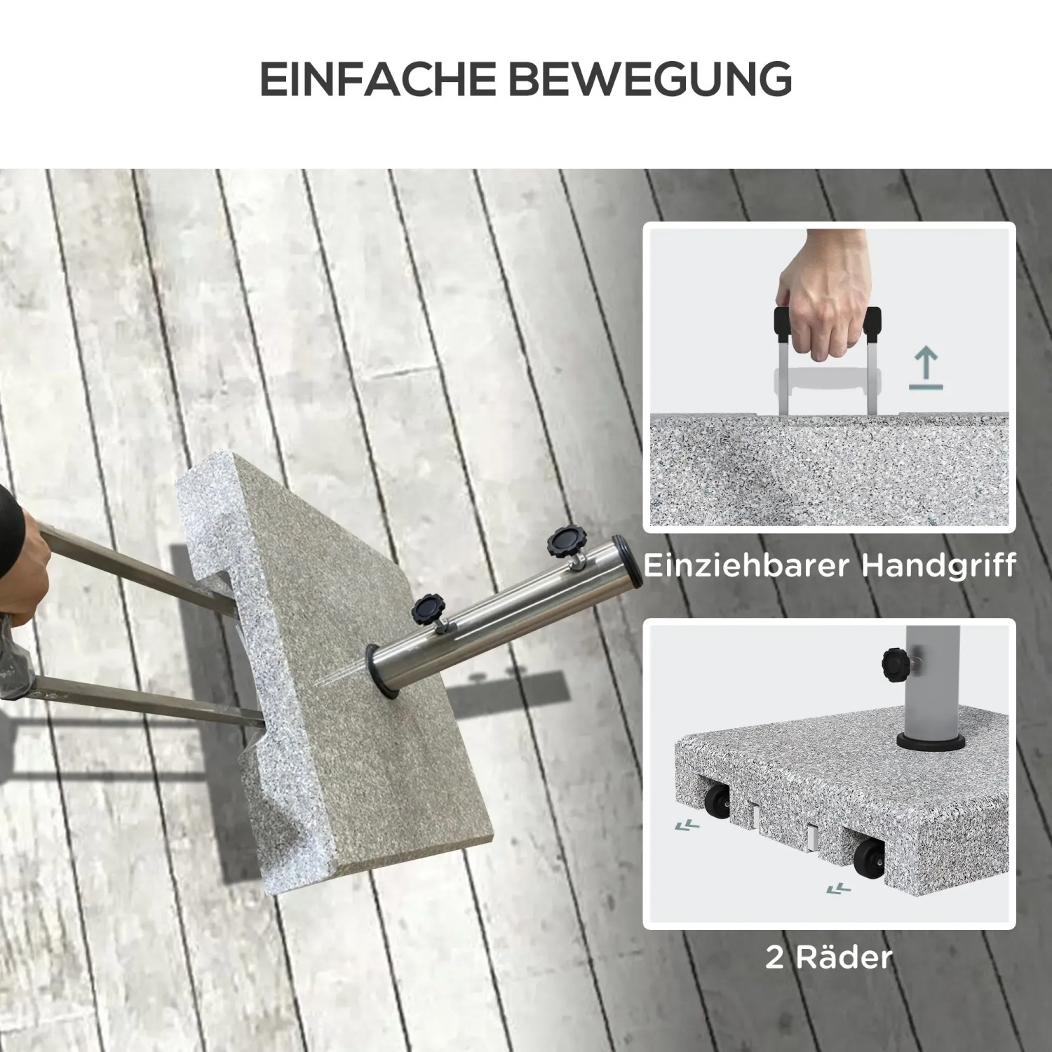 Outsunny Sonnenschirmständer aus Granit mit Edelstahlrohr und Rädern für einfachen Transport.