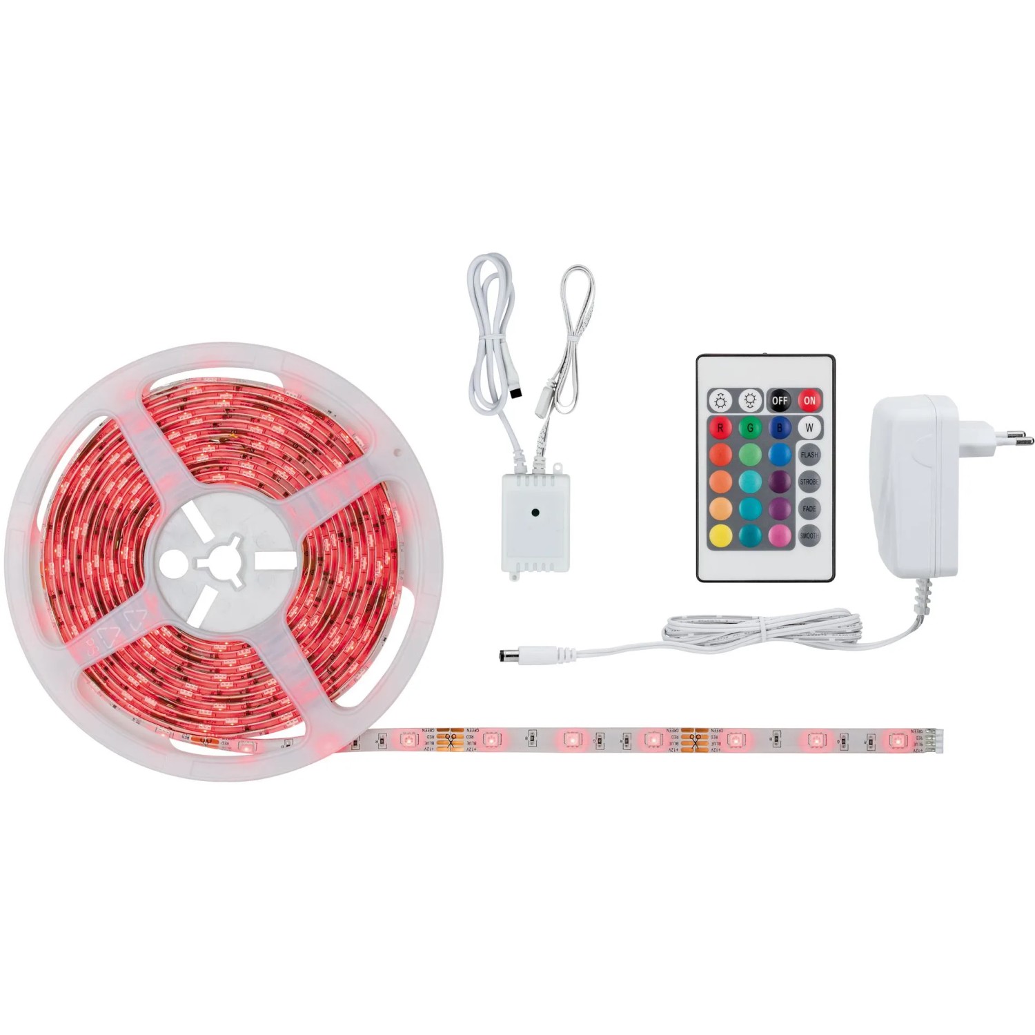 Paulmann SimpLED LED-Strip Set 5m RGB: LED Band auf Rolle mit Fernbedienung und Netzteil.