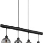 Moderne Globo Pendelleuchte Moitas, 4-flammig, schwarz matt mit Rauchglas-Schirmen.